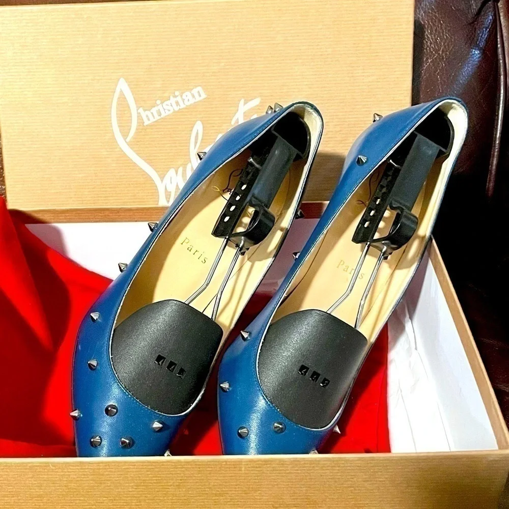 CHRISTIAN Louboutin iconic ‘Kate’ spike accented leather stilettos, EU 39 100mm